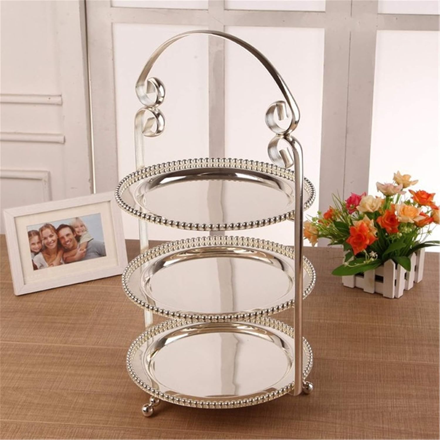 Houseware Cake Stand Cake Stand Tool Cake Stand Dessert Tray Crystal Pendant Cake Tray Stand Cake Stand (Color : Gold Size : 25x52cm) (Silver 25x52cm)