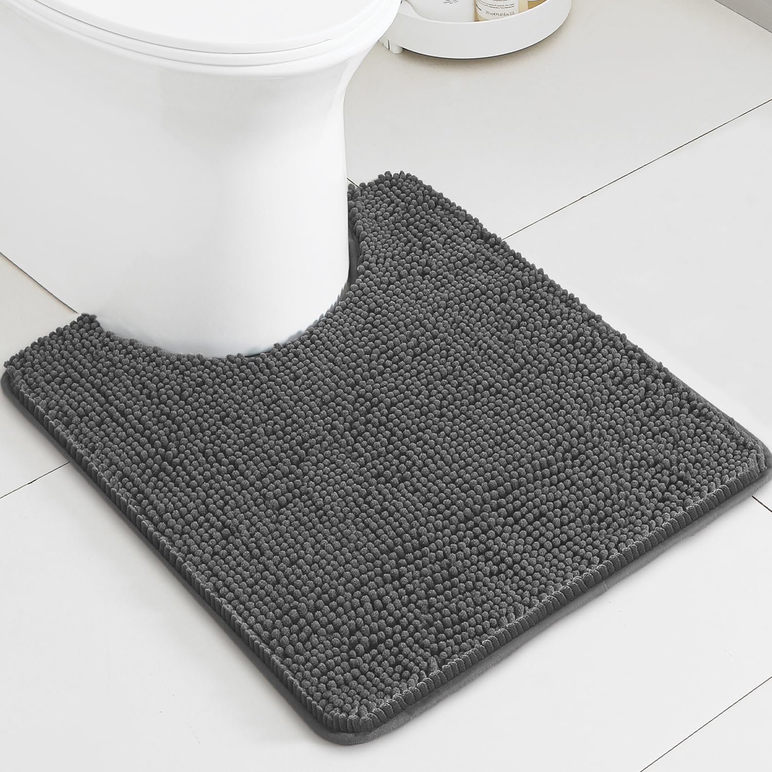 PureSwan Dark Gray Toilet Rug U Shaped – Absorbent and Washable Contour Bathroom Rugs for Toilet, Non-Slip, Thick Soft Chenille Contoured Bath Mat - 20" x 24" — image 1