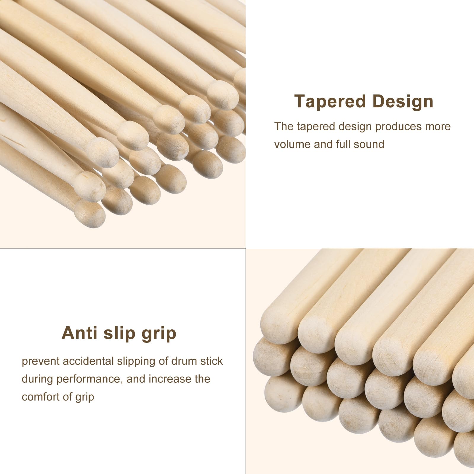 QUARKZMAN 24 Pares de Baquetas de Madera de Arce con Mangos Antideslizantes 5B Baqueta Clásica de Madera para Instrumento Musical de Percusión