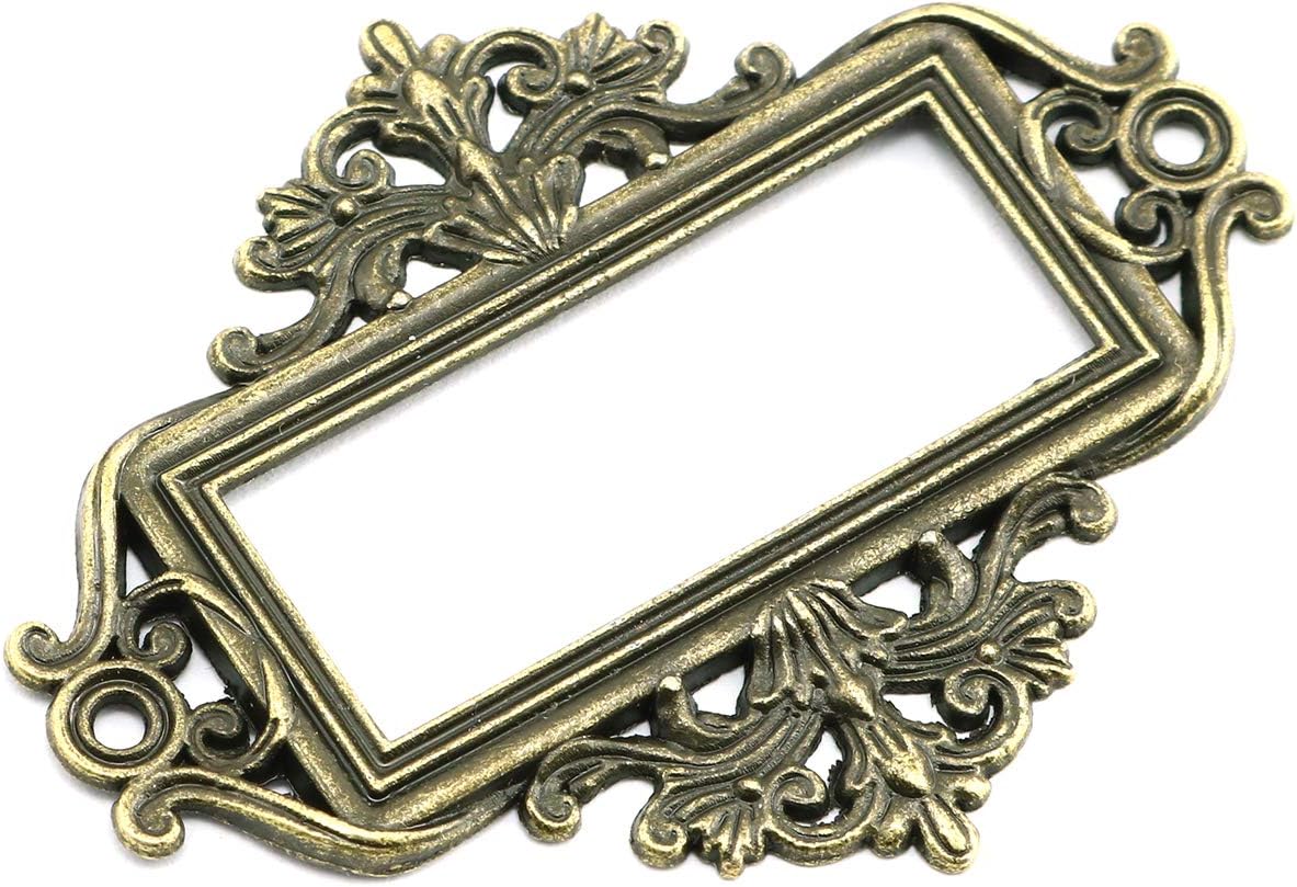 12pcs Lace Label Holder Vintage Retro Metal Decorative Drawer Box Tag Label Card Slot Frame Label Holder (Antique Bronze) image 2