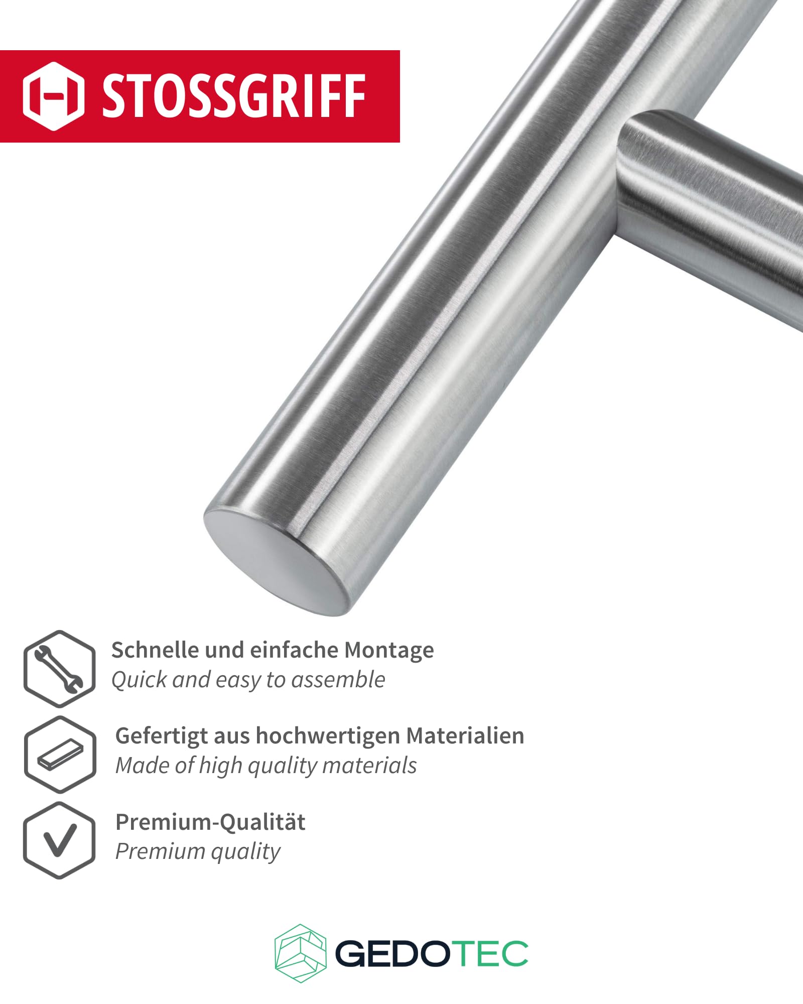 Gedotec Maniglia per Porta | Maniglia a T in Acciaio Inox per Cucina, Credenze, Armadi, Cassetti, Guardaroba, Cancelli e Porte Interne | Fatto in Germania | H8000 | 1200 x 1000 mm | Ø 30 mm | 1 Pezzo