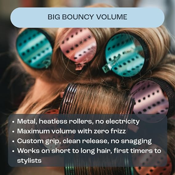 Dom Dom Metal Hair Rollers, Heatless Volume Set, 2 Sizes, Clips & Bag