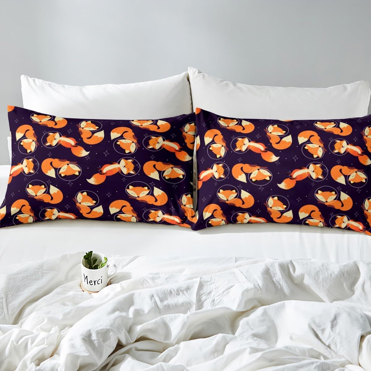 Erosebridal Fox Fitted Sheet Cute Animal Bed Sheet for Kids Boys Teens Man,Cartoon Wildlife Sheet Set Wild Animals Bed Cover Lovely Bedroom Decor Queen Size Orange Color