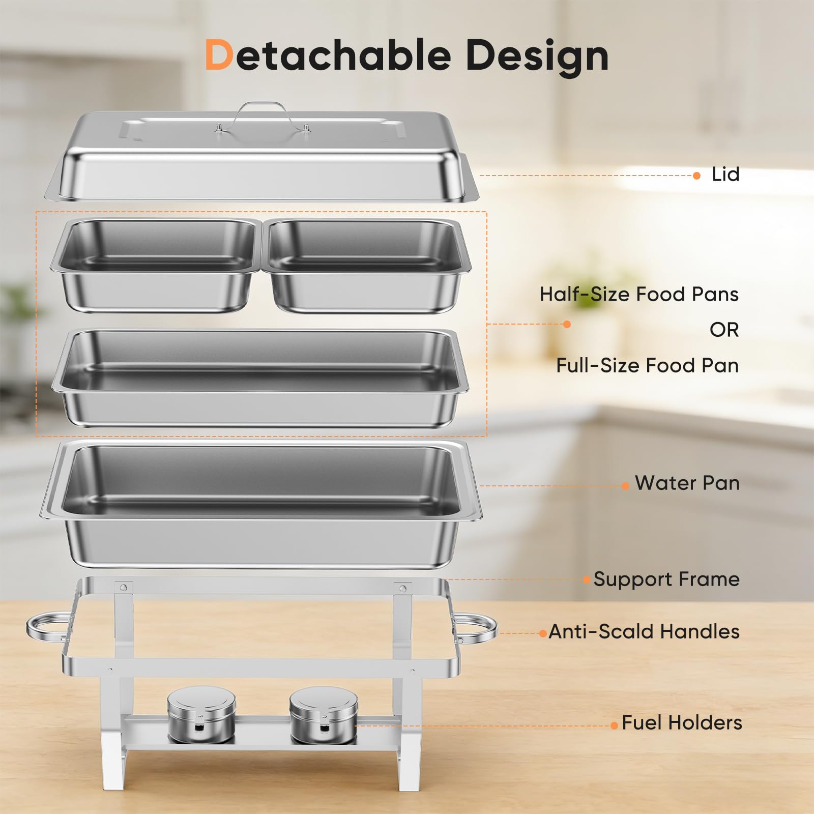 Chafing Dish Buffet 9L, Lot de 2 Chauffe-Plats en Acier Inoxydable Buffet Plat Chauffantou rechaud en Alimentaire pour Buffet,Bain Marie Professionnel,Maintien au Chaud,Traiteur,hôtel,Restaurant
