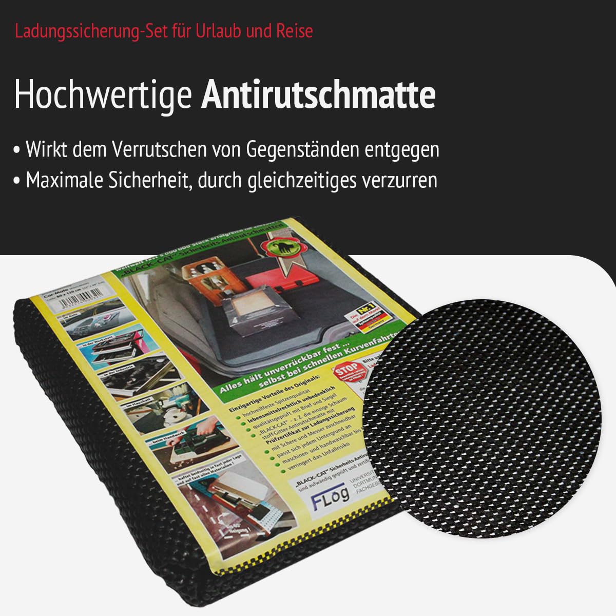 8-teiliges Set zur Ladungssicherung für Urlaub und Reise | Enthält Spanngurte, Netz zur Ladungssicherung, Antirutschmatte | Sicherheit in Auto, Wohnmobil, Camper | Dachboxen geeignet