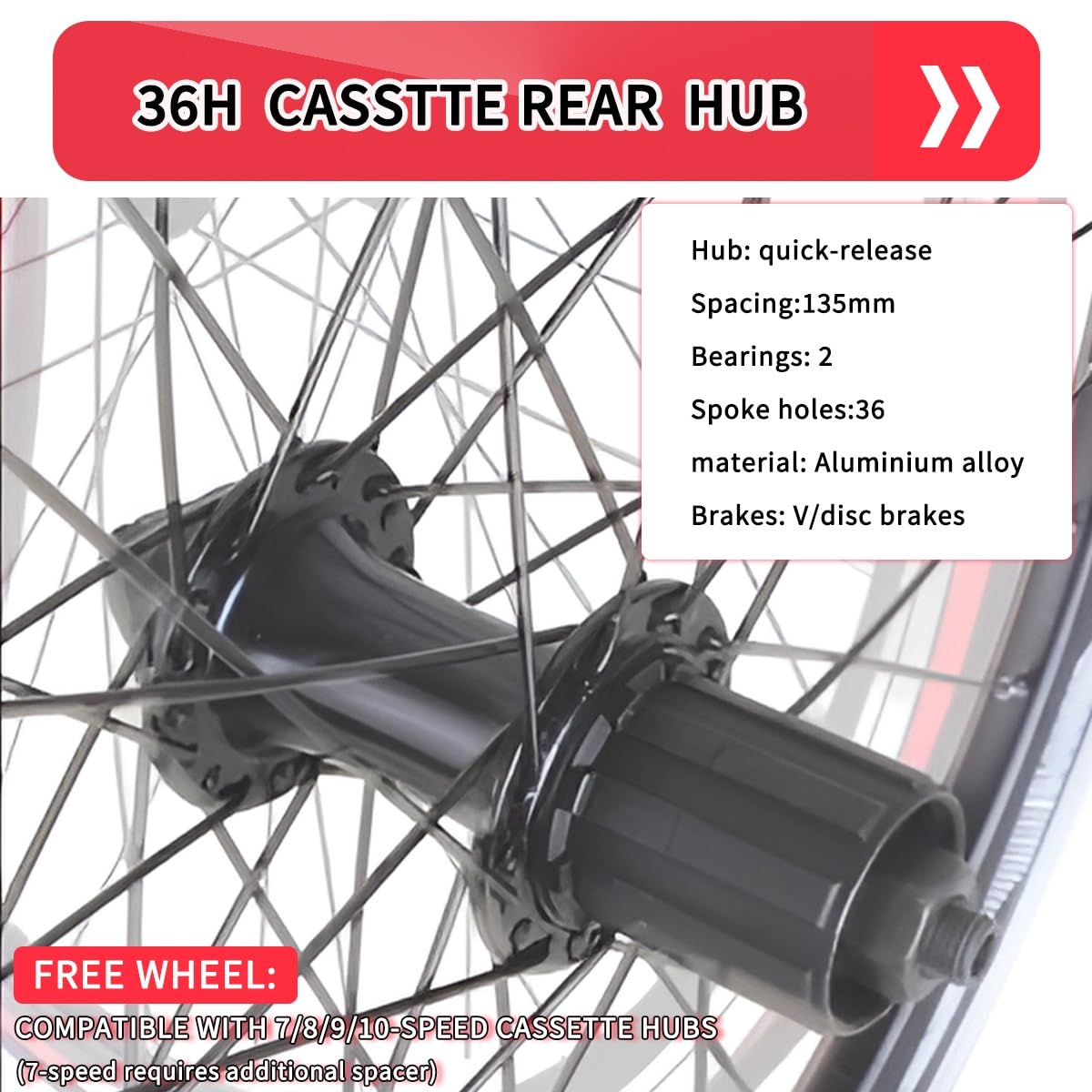 50.8 cm 451 składane zestawy kół rowerowych 20x13/8 11/8 koła V-brake/hamulec tarczowy Quick Release 36H piasta ze stopu aluminium przednia i tylna przerzutka koła do 7/8/9/10 prędkości (przód + Rea)