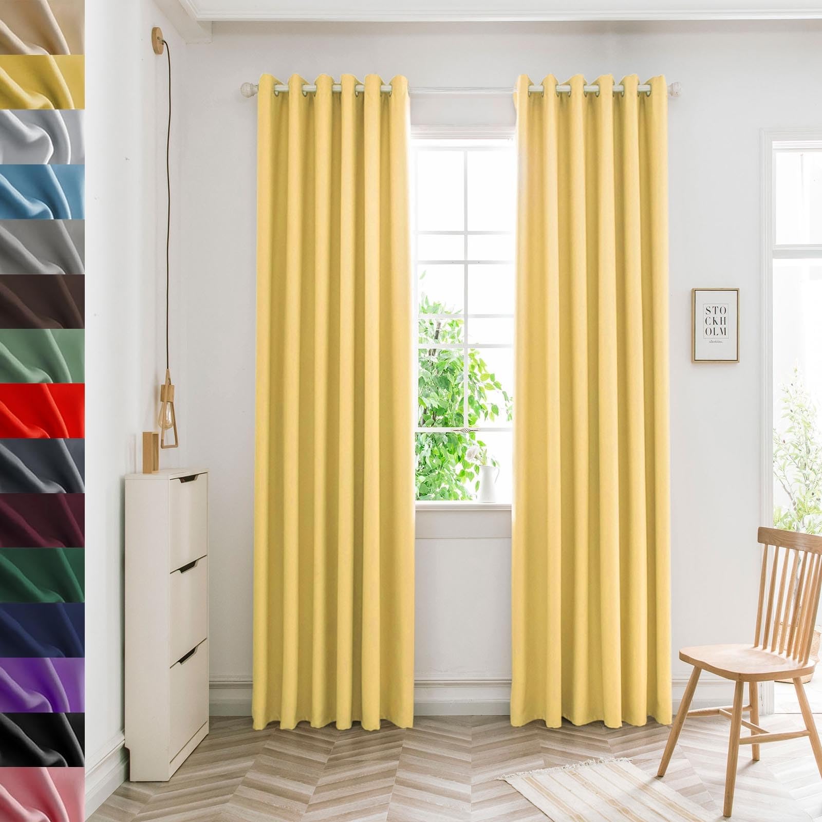GAIFNAG Curtains for Bedroom Blackout 150 x 270 cm Thermal Insulated Solid Eyelet Curtains, Facile da Installare Blackout Curtains for Living Room for Bedroom and Living Room, Yellow