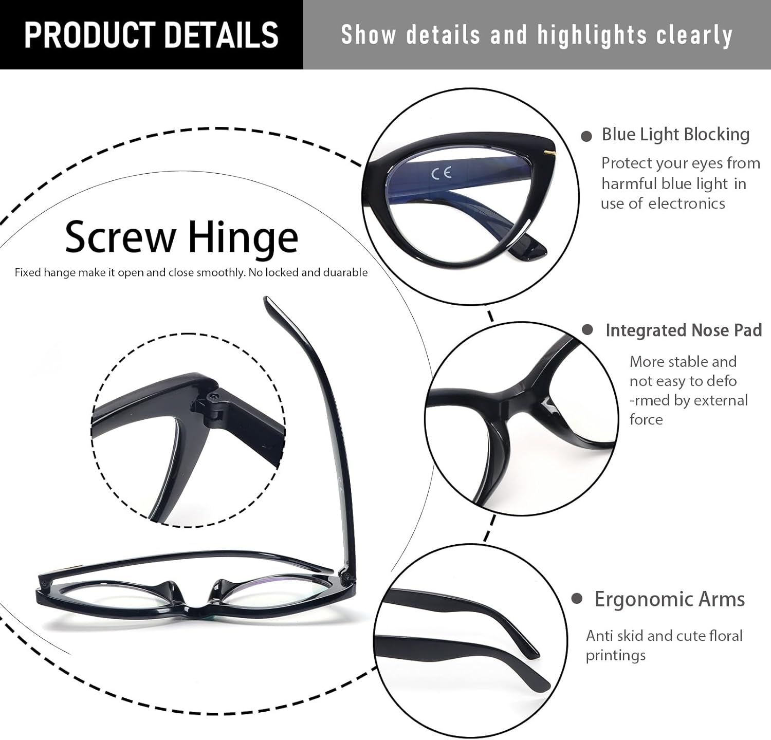 DXYXYO 3 Pack Reading Glasses Cat Eye Blue Light Blocking Women 2.5+, Oversized Fashion Anti Blue Readers Retro Cute Computer Eyeglasses - Image 5