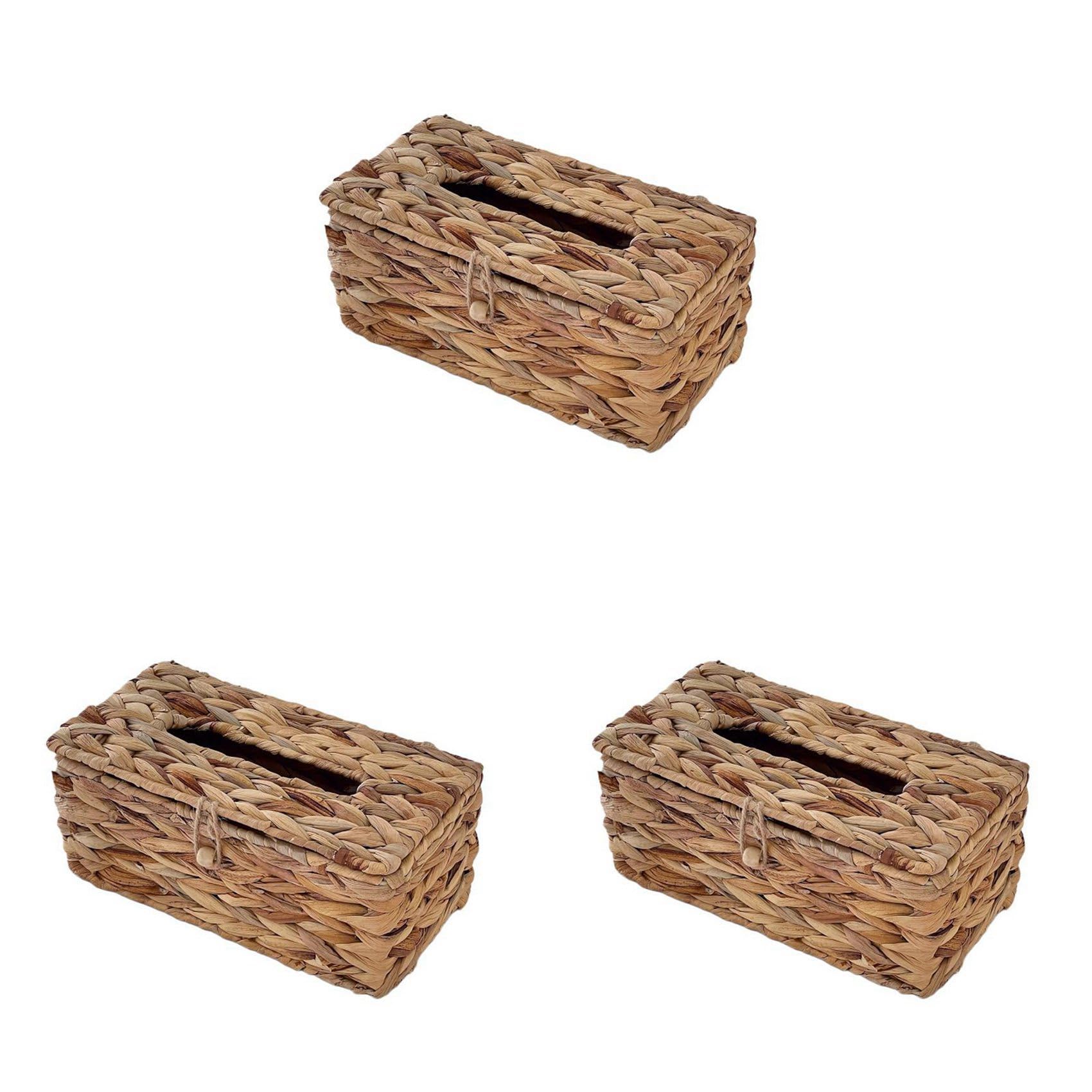 Hndhbfgrt 3X Ins Water Hyacinth Woven Tissue Box Rattan Woven Lid Sanitary Box Household Living Room Pumping Paper Box Storage