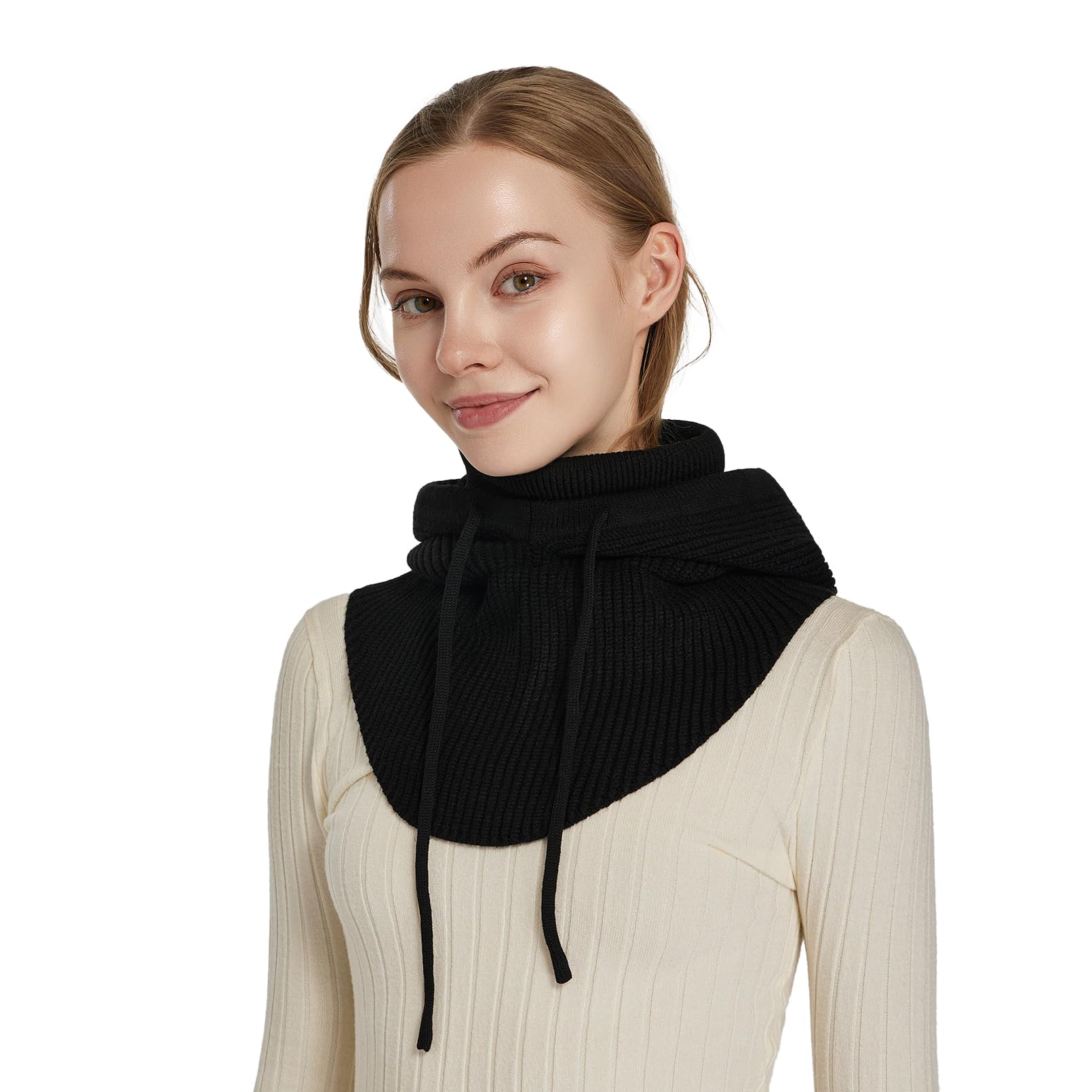 Facecozy Sturmhaube aus Strick für Damen Herren Wintermütze mit Gesichtsmaske Atmungsabweisende Ski-Maske Halstuch Mütze Damen Winter (Schwarz)