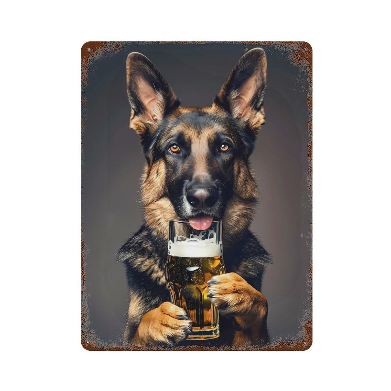 German Sheperd Beer Rust Effect Tin Sign 15.7"x11.8", Ideal for Cafe, Home Bar And Lounge Decor