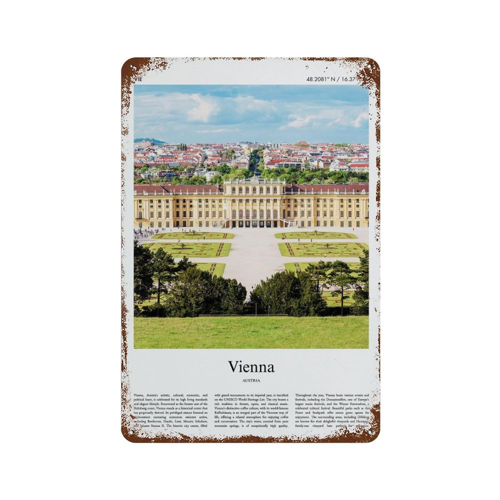 xiaoxiaoshen Vienna Austria City Scenery Wall Decor Art Metal Tin Poster Modern Home Decor Art Home Bar Shop Decorations Vintage Sign 30x20cm