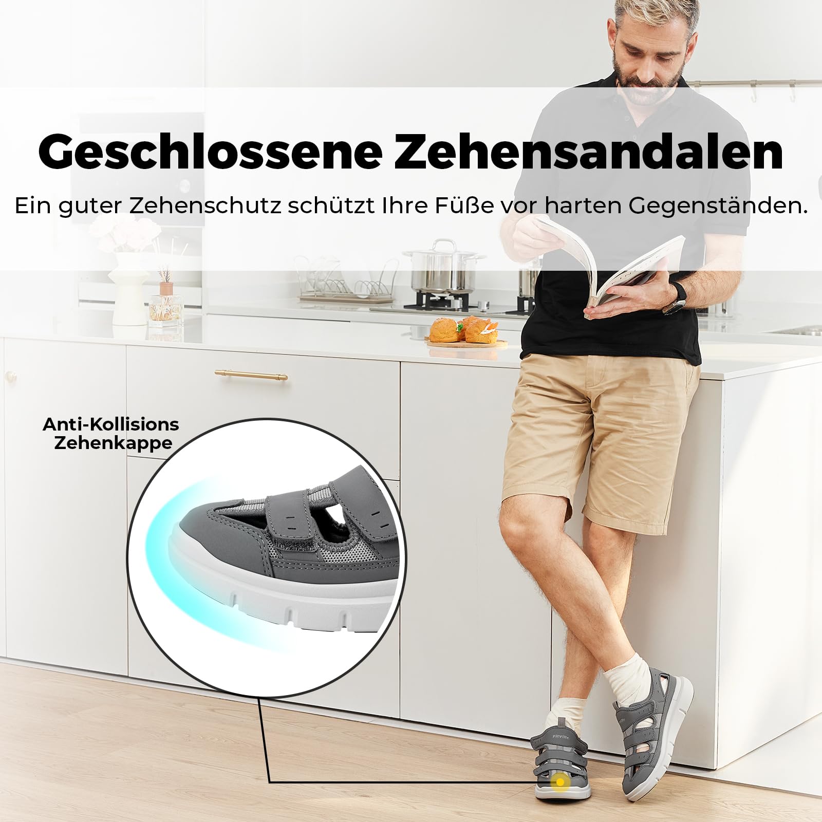 FitVille Diabetiker Sandalen Herren Extra Weit Orthopädische Schuhe mit Klettverschluss Verstellbare Gesundheitsschuhe für Senioren Schuhe