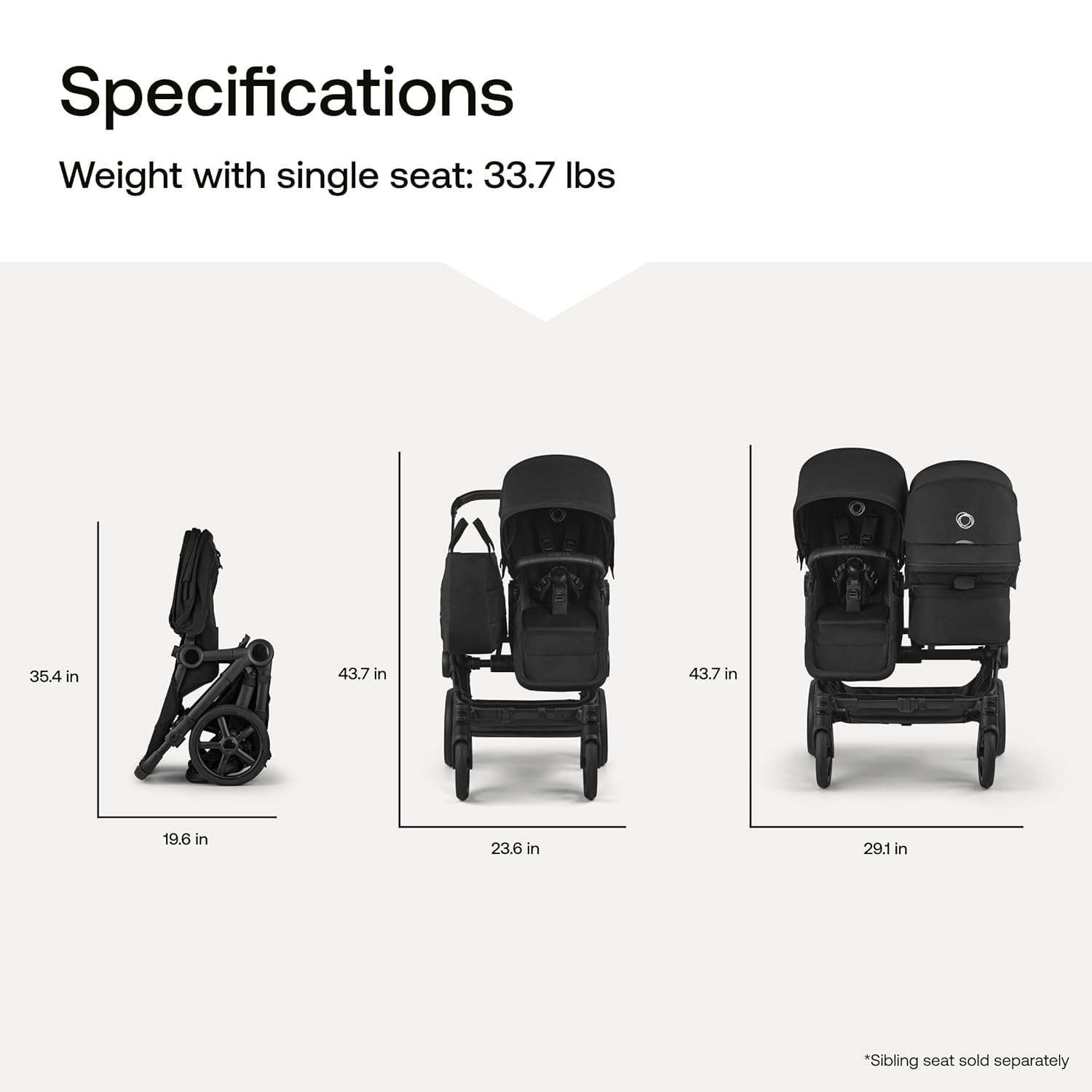 Bugaboo Donkey 6 Double Side-by-Side All Terrain Stroller and Sibling Seat - Heritage Black