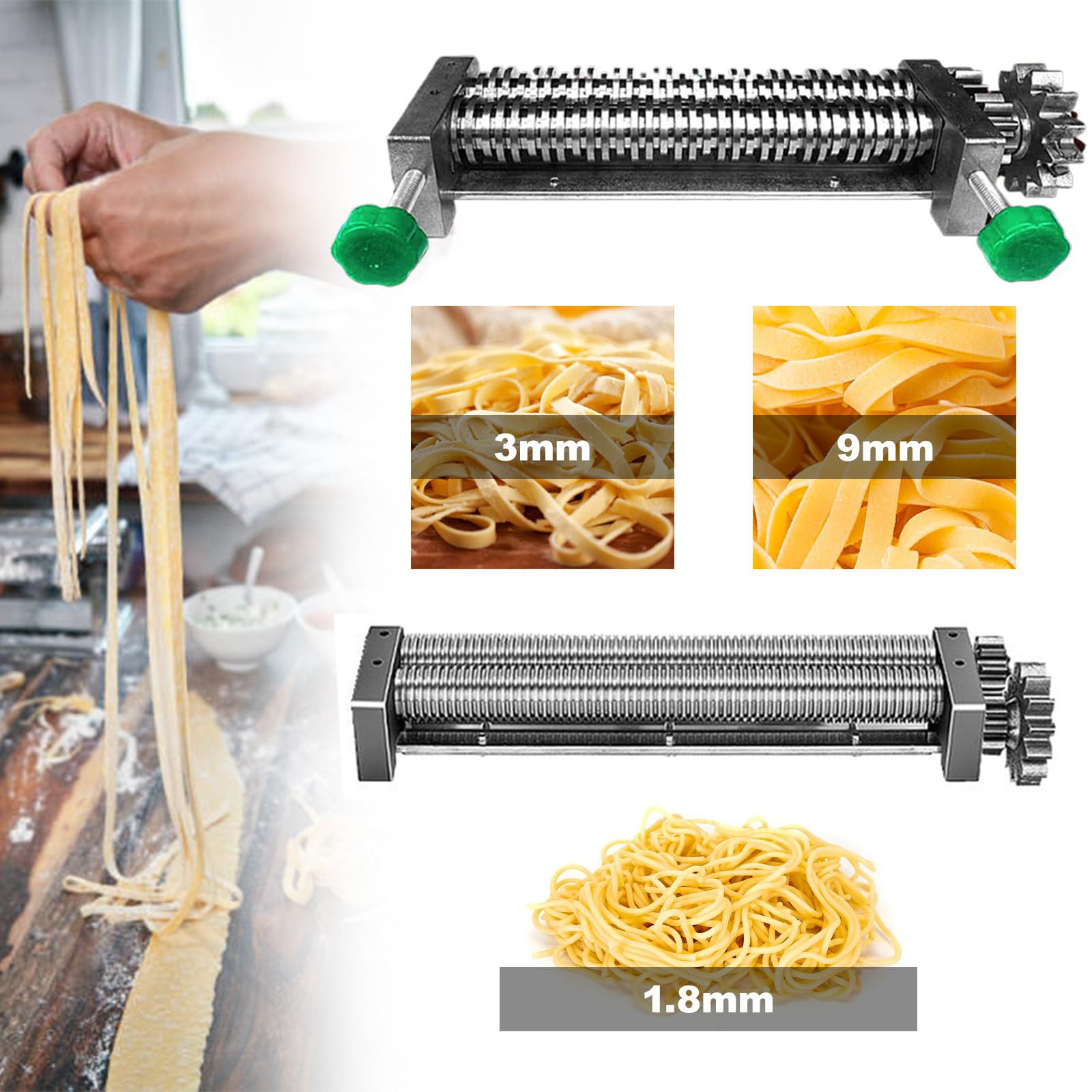Máquina para Hacer Pasta eléctrica de Acero Inoxidable con 2 moldes de Corte (Fideos de 3/9 mm de Ancho y Fideos Redondos de 1,8 mm) Máquina prensadora de Pasta Fresca de 750 W