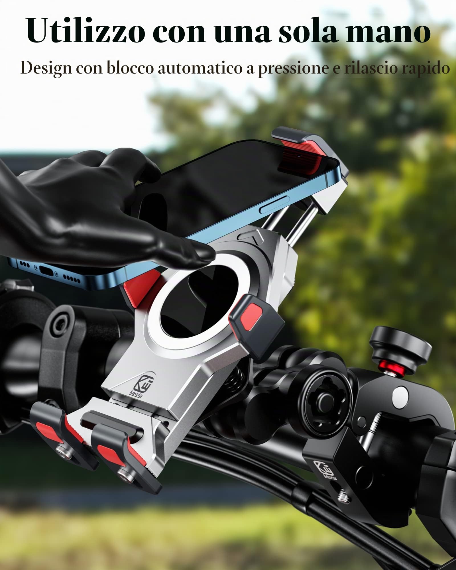 BRCOVAN Lega Alluminio Supporto Telefono Motociclo con Smorzatore Vibrazioni, Metallo Manubrio Porta Telefono per Moto Bici Scooter ATV UTV per 4.7''-7.2'' Smartphone