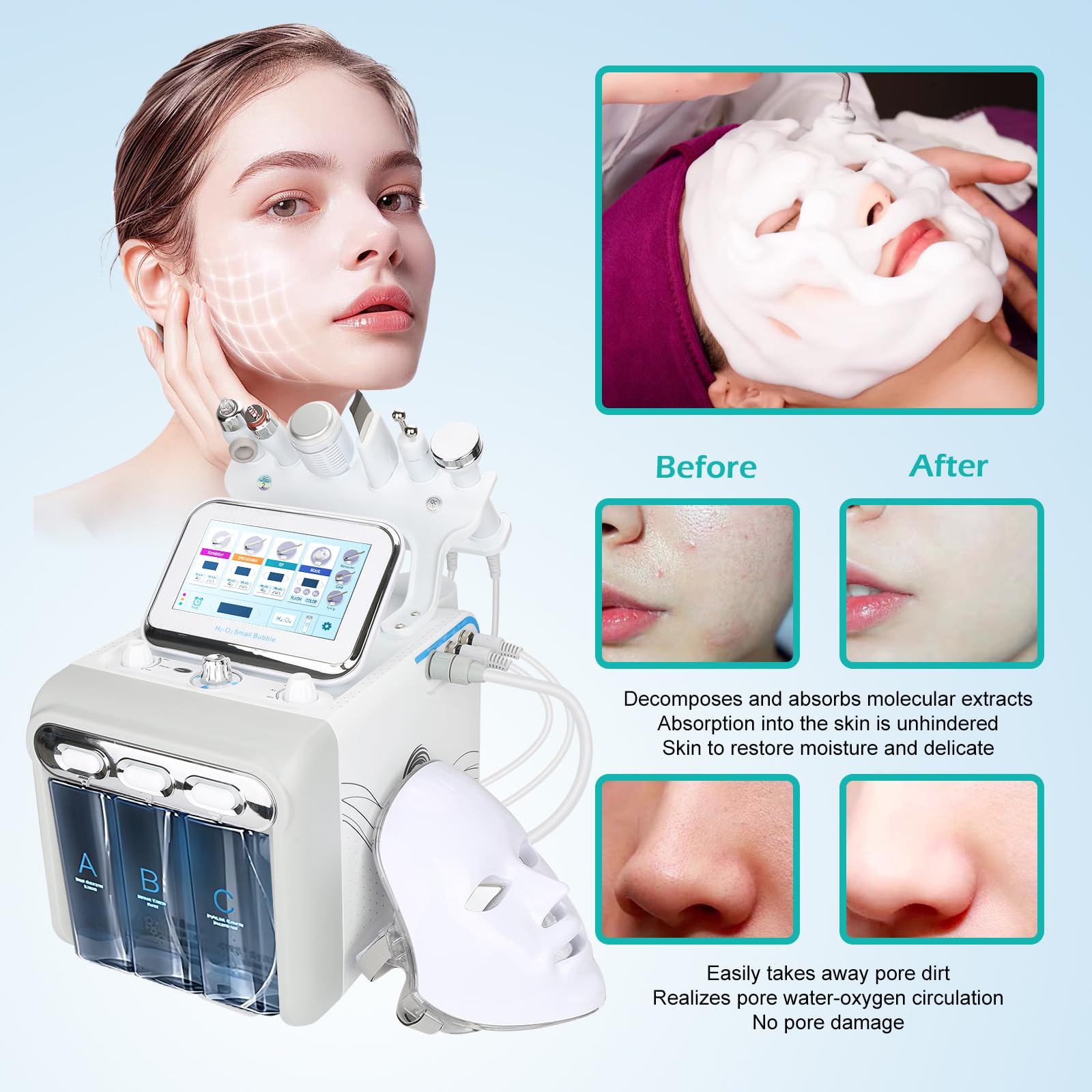 Hydrafacial Machine Professionnel 7 en 1 Faciale Hydrafacial Machine le Petit Appareil de Bulles Nettoyant Petit Appareil de Bulles éLiminer Les Rides Dermabrasion