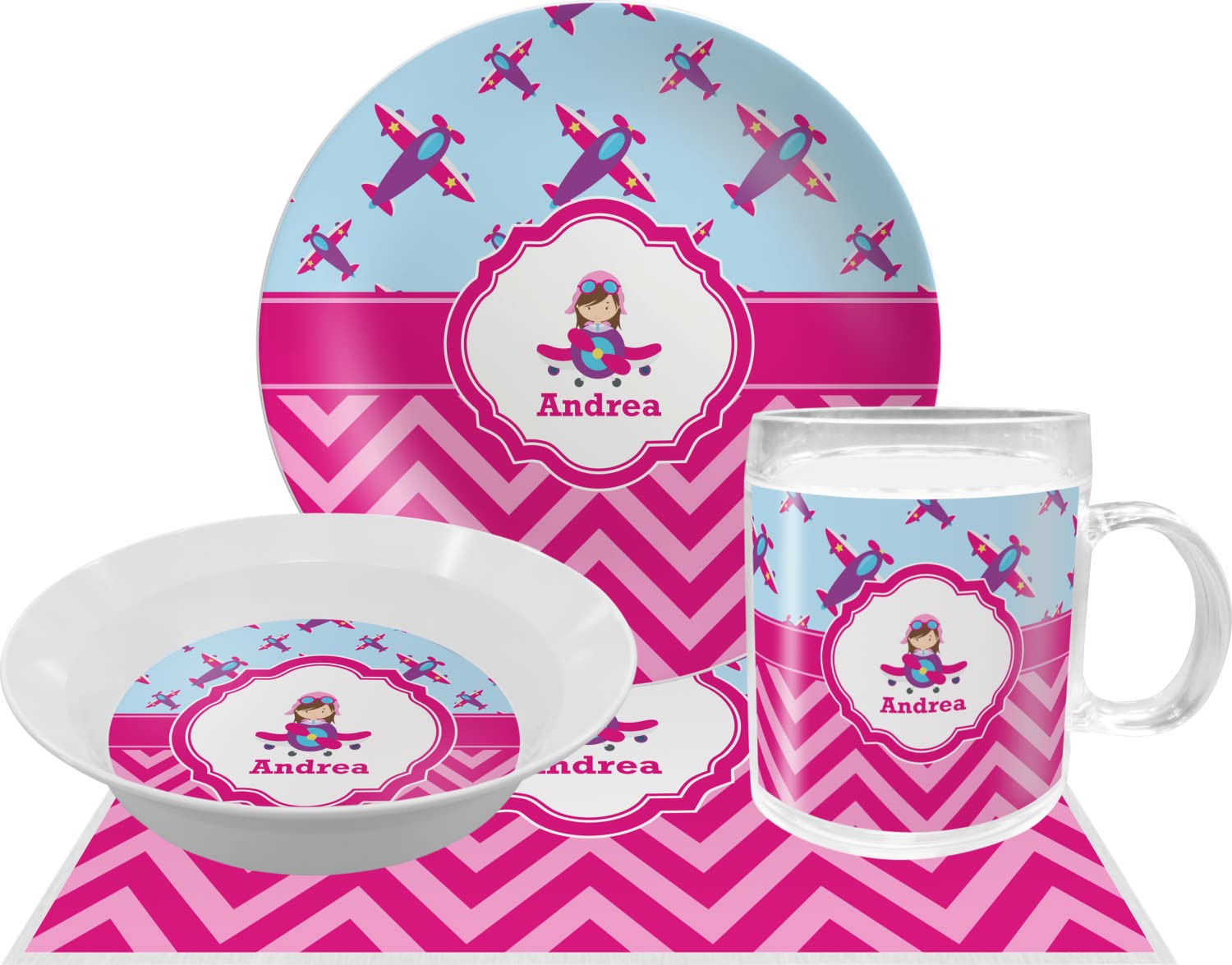 Personalized Airplane Theme - for Girls Melamine Bowl - 12 oz