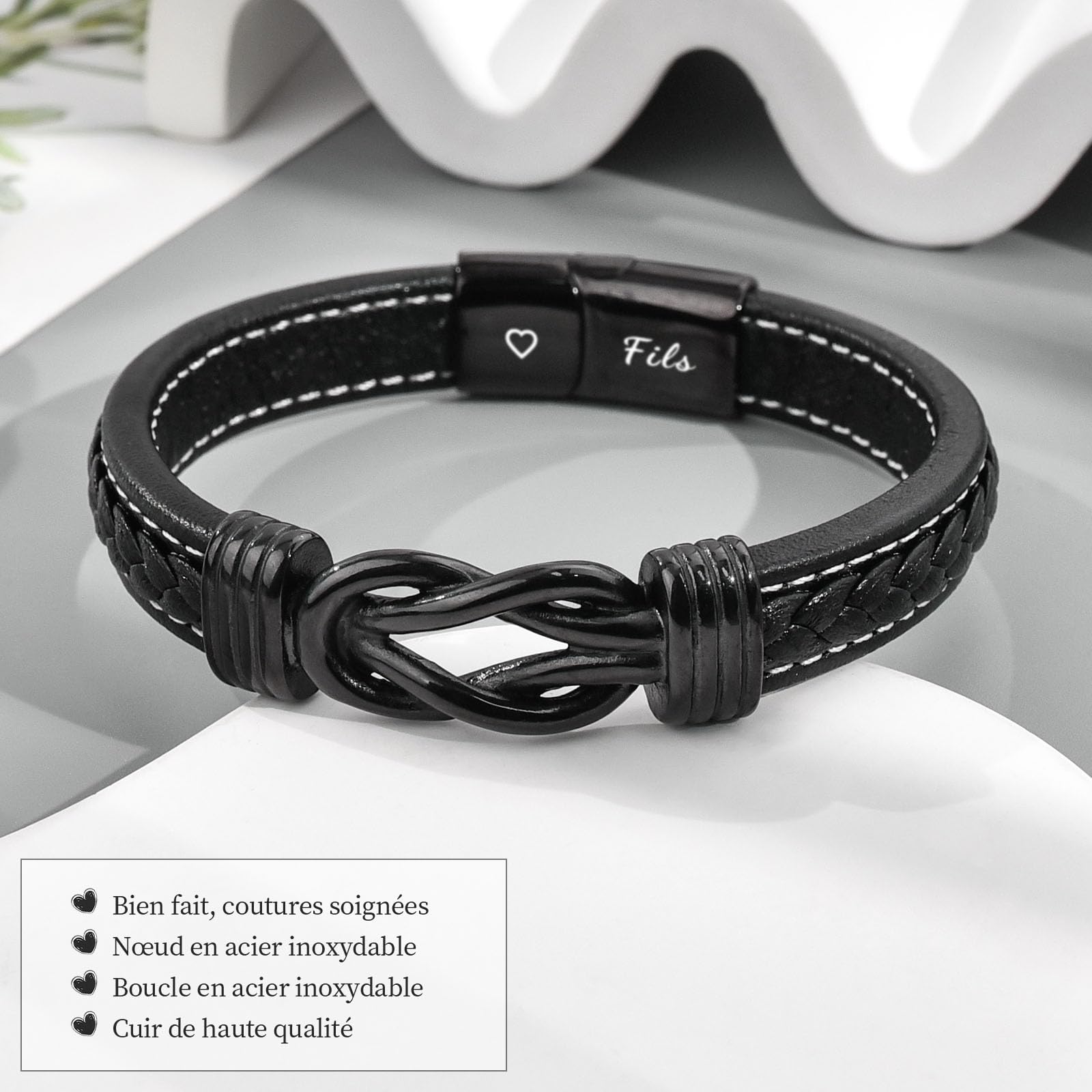 YELUWA Cadeau Fils de Maman, Bracelet avec Gravure Fils de Parents Maman Papa, Cadeaux pour Garçons Adolescents, 17e 18e 21e 16e Anniversaire Garçon, Bracelet Cuir pour Homme