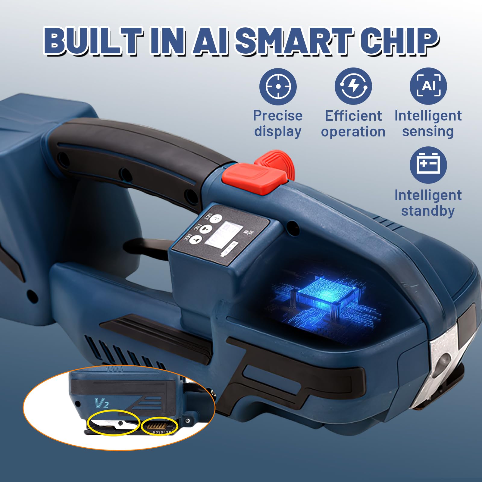 Umreifungsgerät, Electric Strapping Machine, Mit 2x 4000 mAh Akkus 900-3200 N Zugkraft, Elektro Umreifungsgerät für PET/PP Band (13-16 mm), Zum Verpacken von Kartons und Paletten (2)