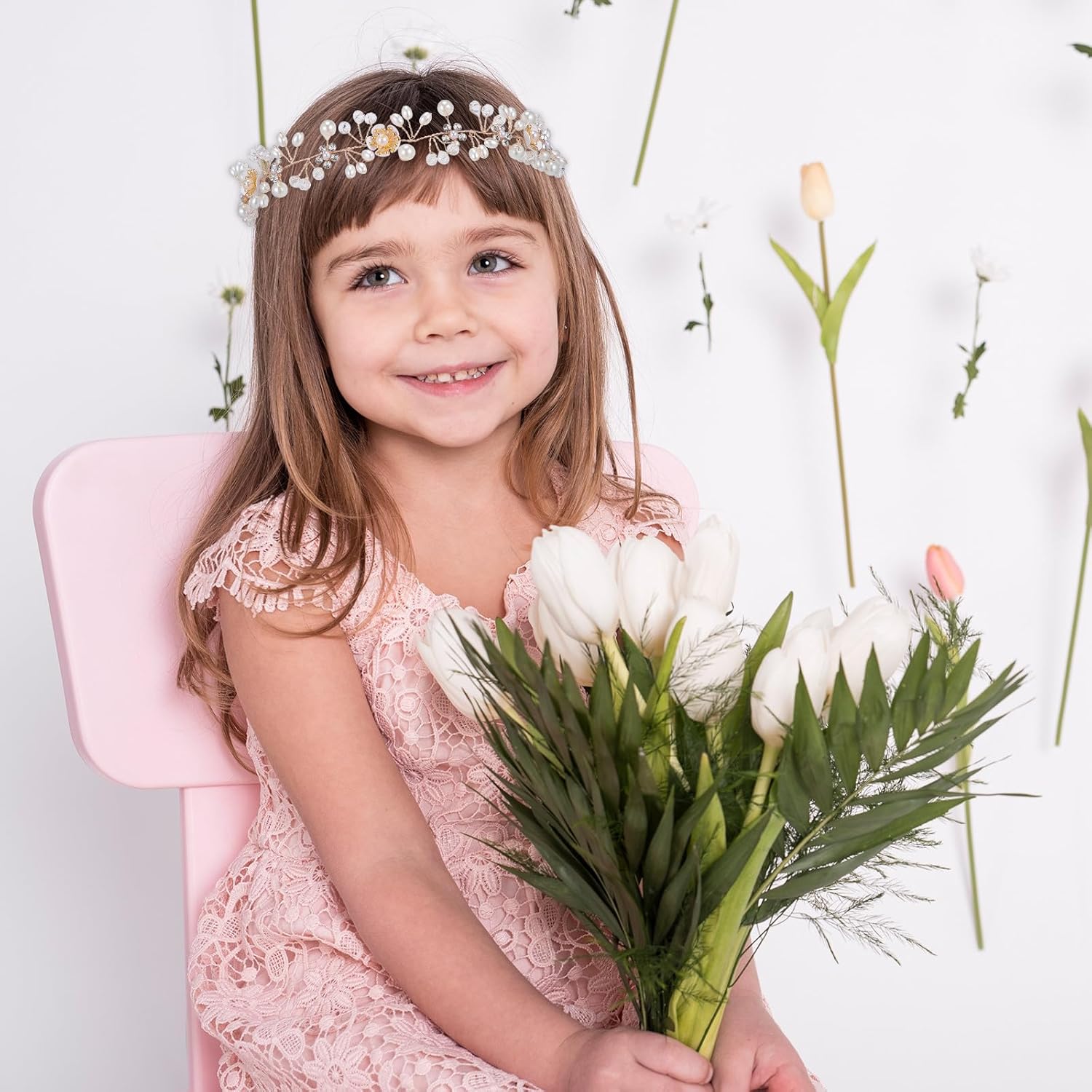 TOYANDONA Wedding Flower Girl Basket Small Rattan Woven Basket with Handle and Floral Headband for Ceremony and Party Supplies