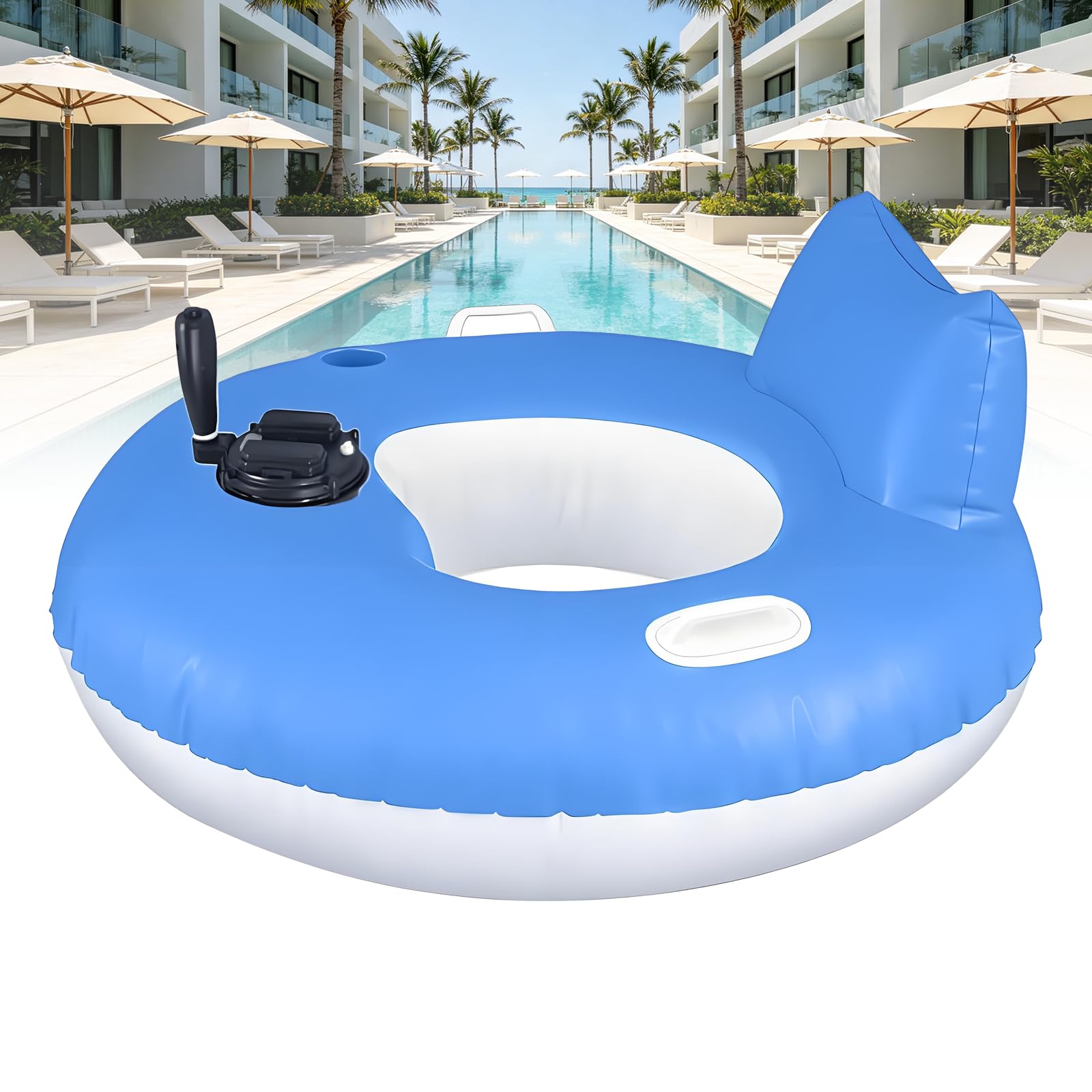 Gavscient Motorized Pool Float For Adults, Electric Inflatable Water Lounger With Single/Dual Motor Options, 360° Joystick Control, 66W Propeller, Cup Holder For Lake Beach Round