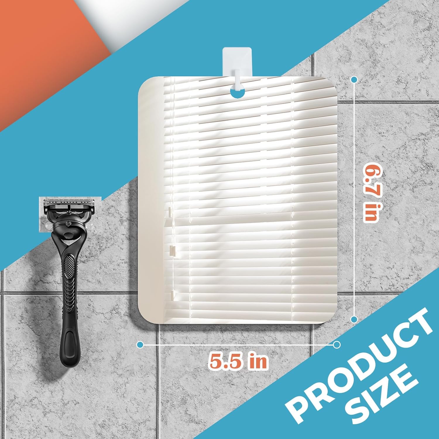 Shower Mirror Fogless for Shaving, Fogless Mirror for Shower with 1 Adhesive Hooks, Bathroom Shatterproof Shaving Mirror - for Men and Women (Silver) thumbnail