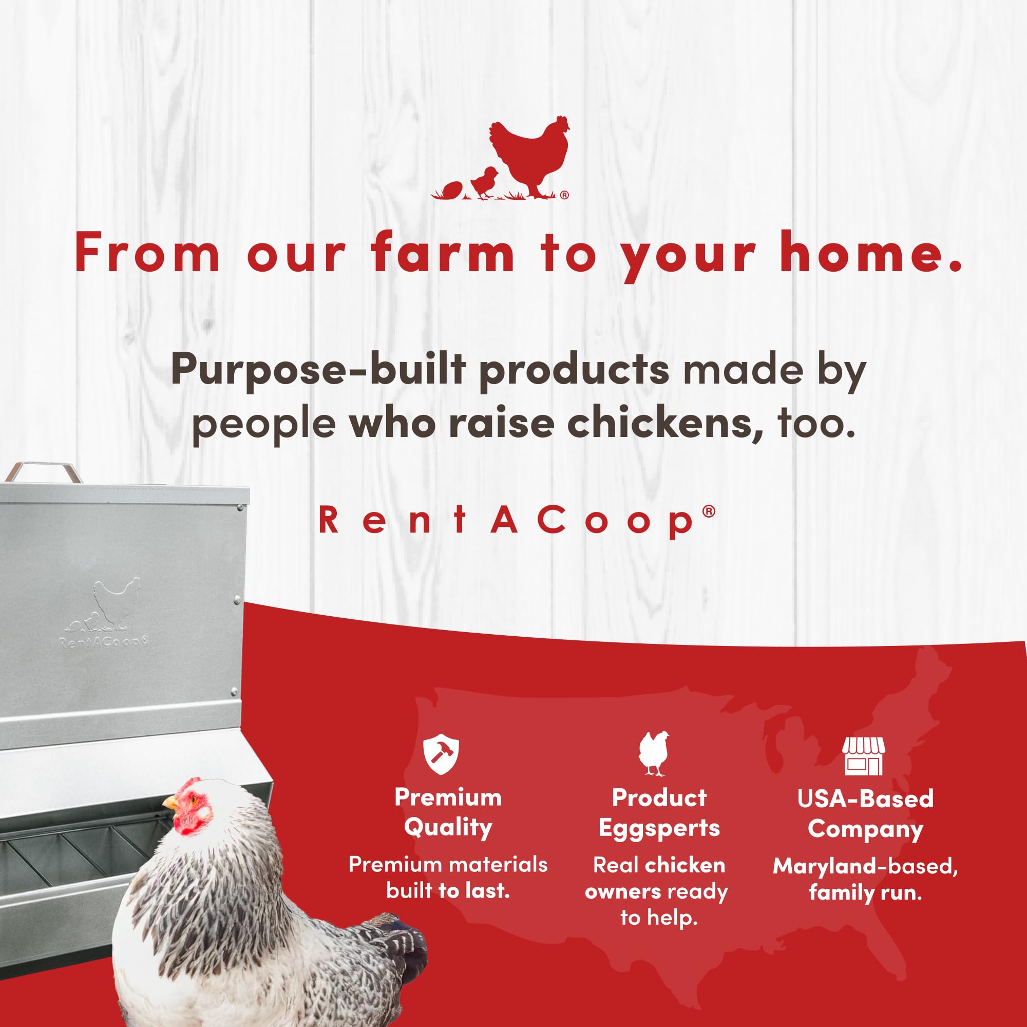 RentACoop Comedero galvanizado para pollo, dispensador de alimentos para aves de corral resistente a la intemperie con tapa, capacidad de 25 libras