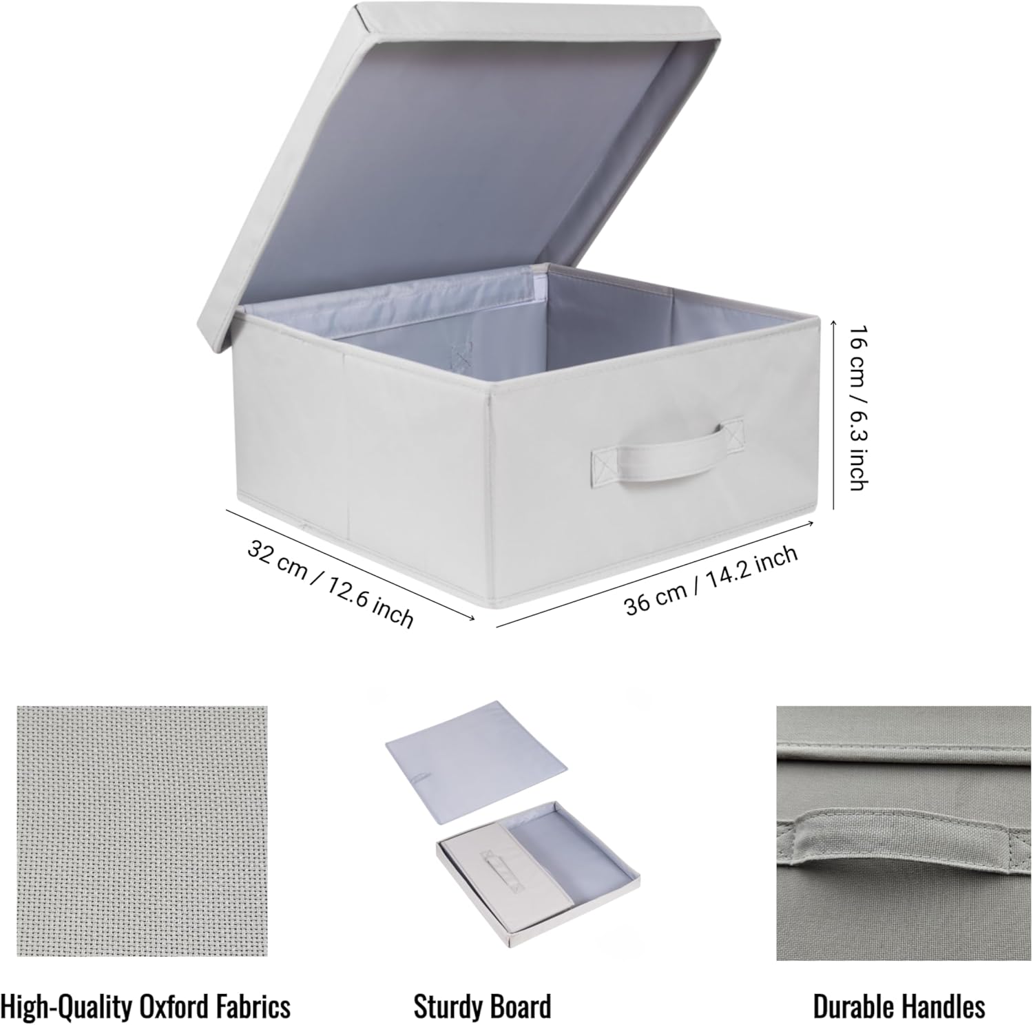 Set of 3 Stackable Fabric Storage Bins with Lid - Light Grey, 14.2" L x 12.6" W x 6.3" H 3PC Light Grey
