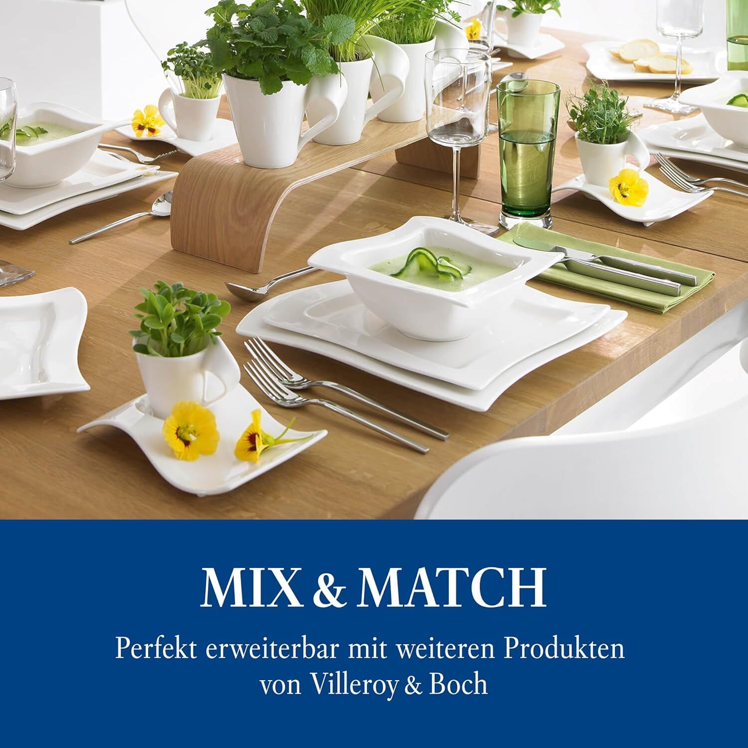 Villeroy & Boch - Newwave Caffè Cappuccino Tassen Set, Spülmaschinenfest, Mikrowellensicher, Cappuccinotassen, Kaffee Geschirr Set, Tasse, Untertasse, Löffel, Premium Porzellan, Edelstahl