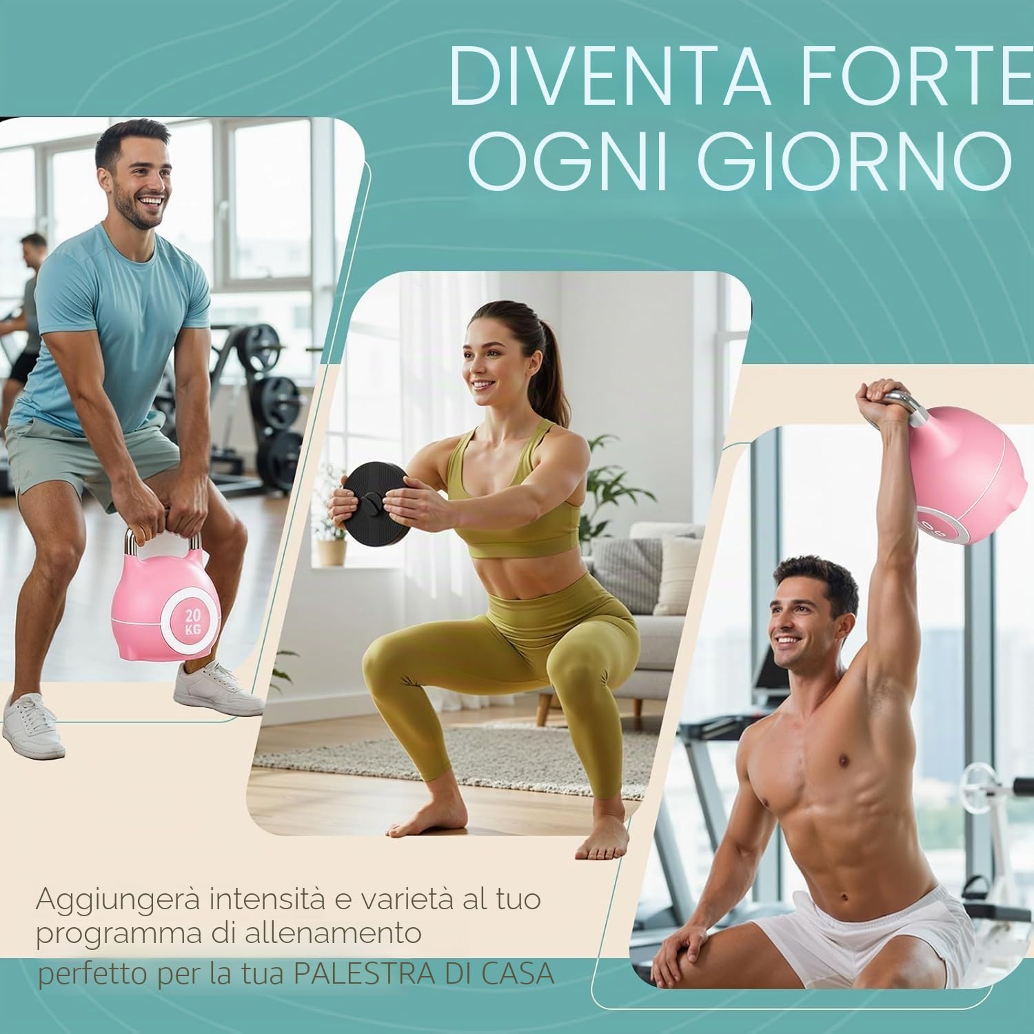 Kettlebell Regolabile 7 in 1, 20 kg Kettlebell con 7 Livelli di Peso, Manubrio per Allenamento a Casa & Fitness, Ideale per Allenamento Completo del Corpo, Compatto & Salvaspazio (Nero, 20KG)