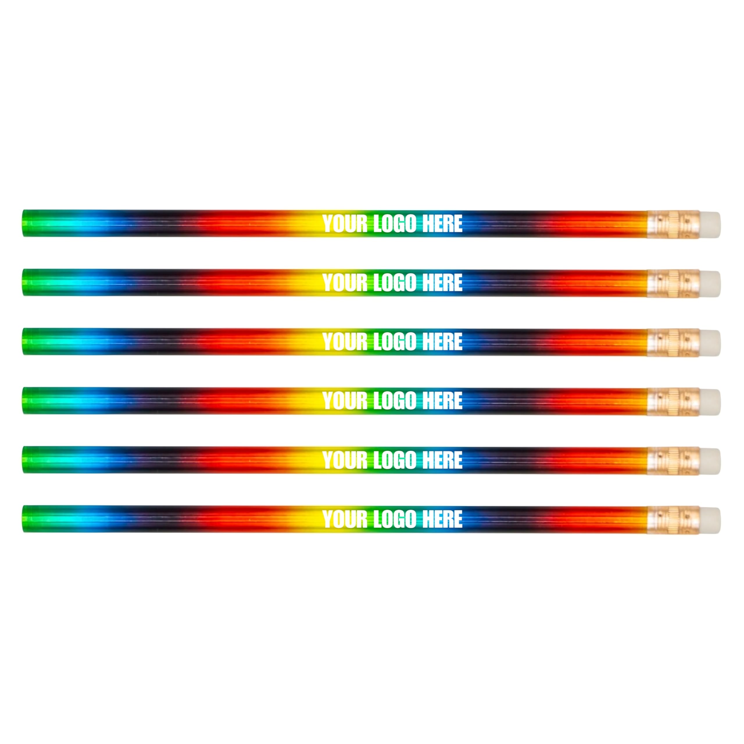 Custom Round Foil Pencil. Promotional Personalized Imprinted Round Foil Pencils. Custom Printed Name/Business/Event Information (Holographic Rainbow,