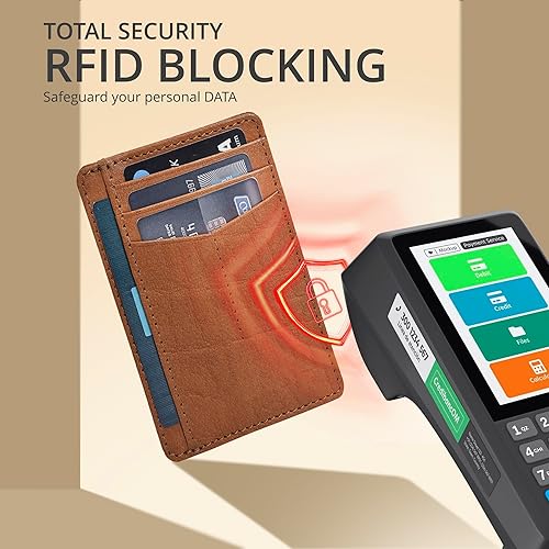 Vista 108 de Oak Leathers Leather Slim Minimalist Wallet for Men & Women RFID Front Pocket Leather Card Holder Wallets