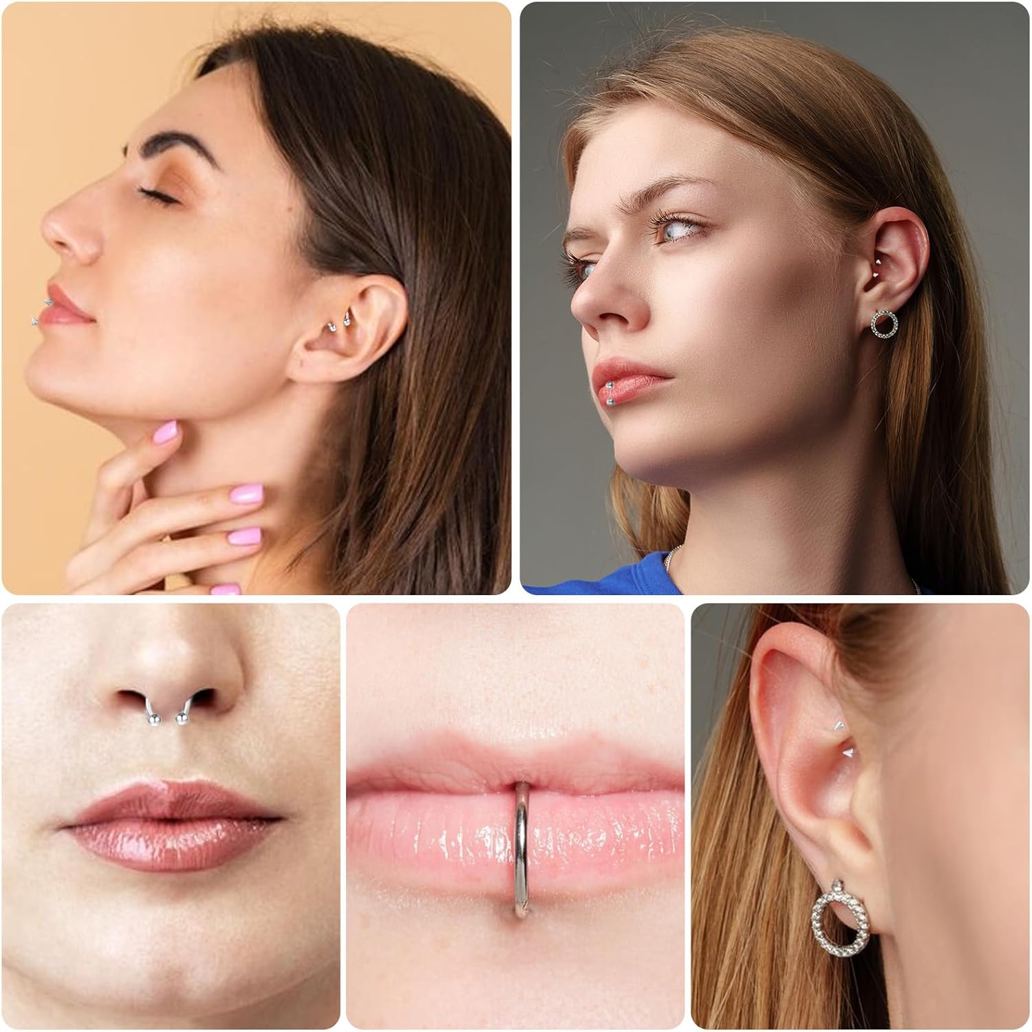 32Pcs Lip Rings for Women 16G Stainless Steel Horseshoe Labret Studs Monroe Lip Barbell Ring Snake Bite Piercing Jewelry Helix Earring Daith Tragus Cartilage Surgical Steel Jewelry - Image 2