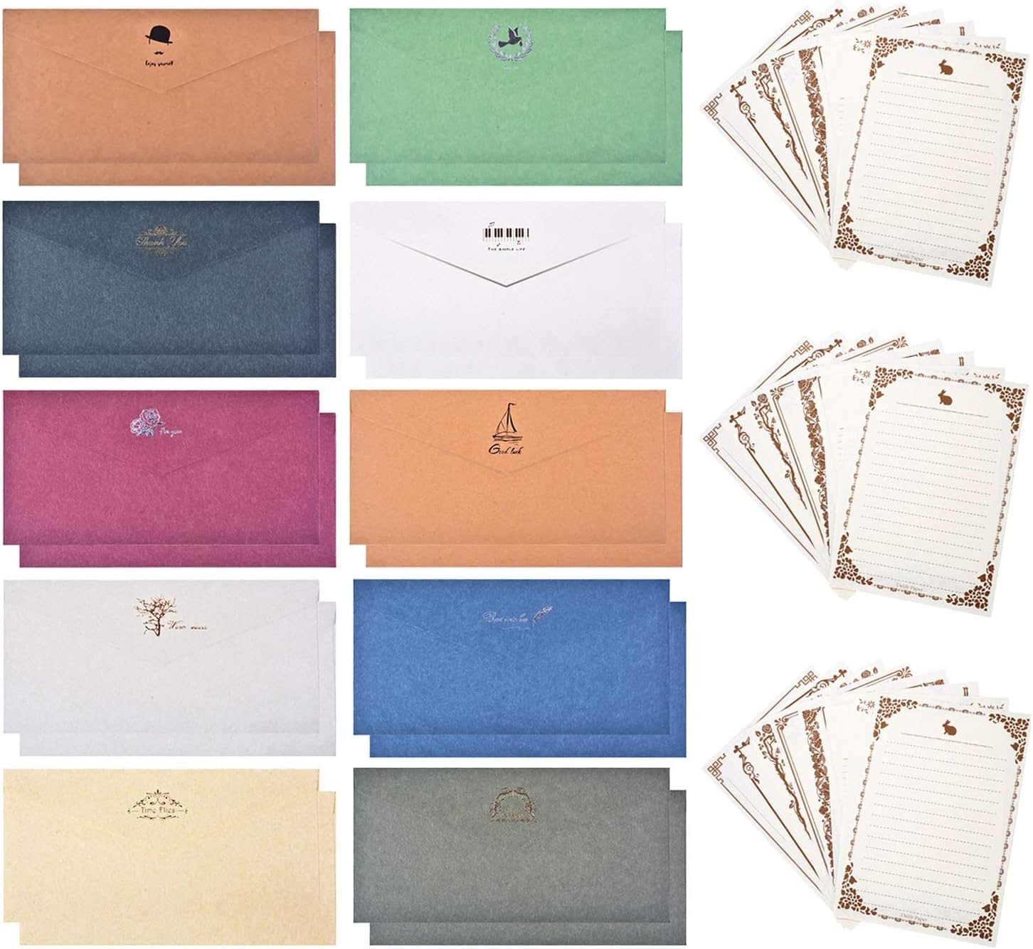レターセット 封筒枚 便箋24枚 シール30枚付き クラフト紙 箔押し レトロ