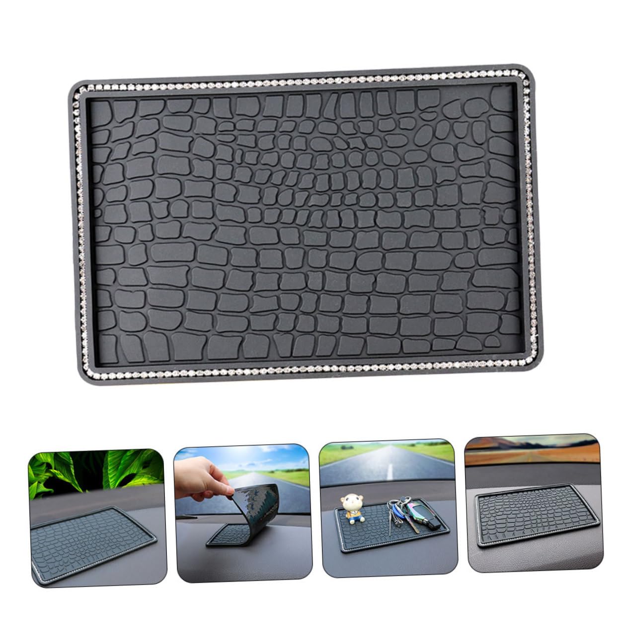 MOLUCKFU 2pcs Car Mat Non-Slip Dashboard Pad Rhinestone Accessories Non-Slip Mounting Pad Cell Phone Mat Car Accessories Rhinestone Pads for Car Dashboard Phone Pad for Car Dashboard Mat