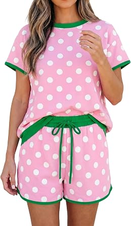 wihnsinop Sky Blue Polka Dot Contrast Edge Casual Short Set 2026 Summer Outfits for Women 2 Piece Sets
