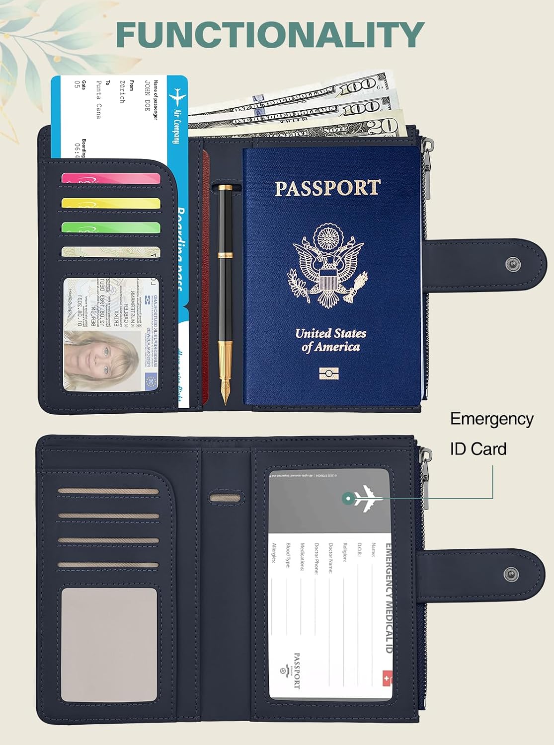 RFID Passport Holder for Travel, Leather Passport Cover Travel Wallet image 2