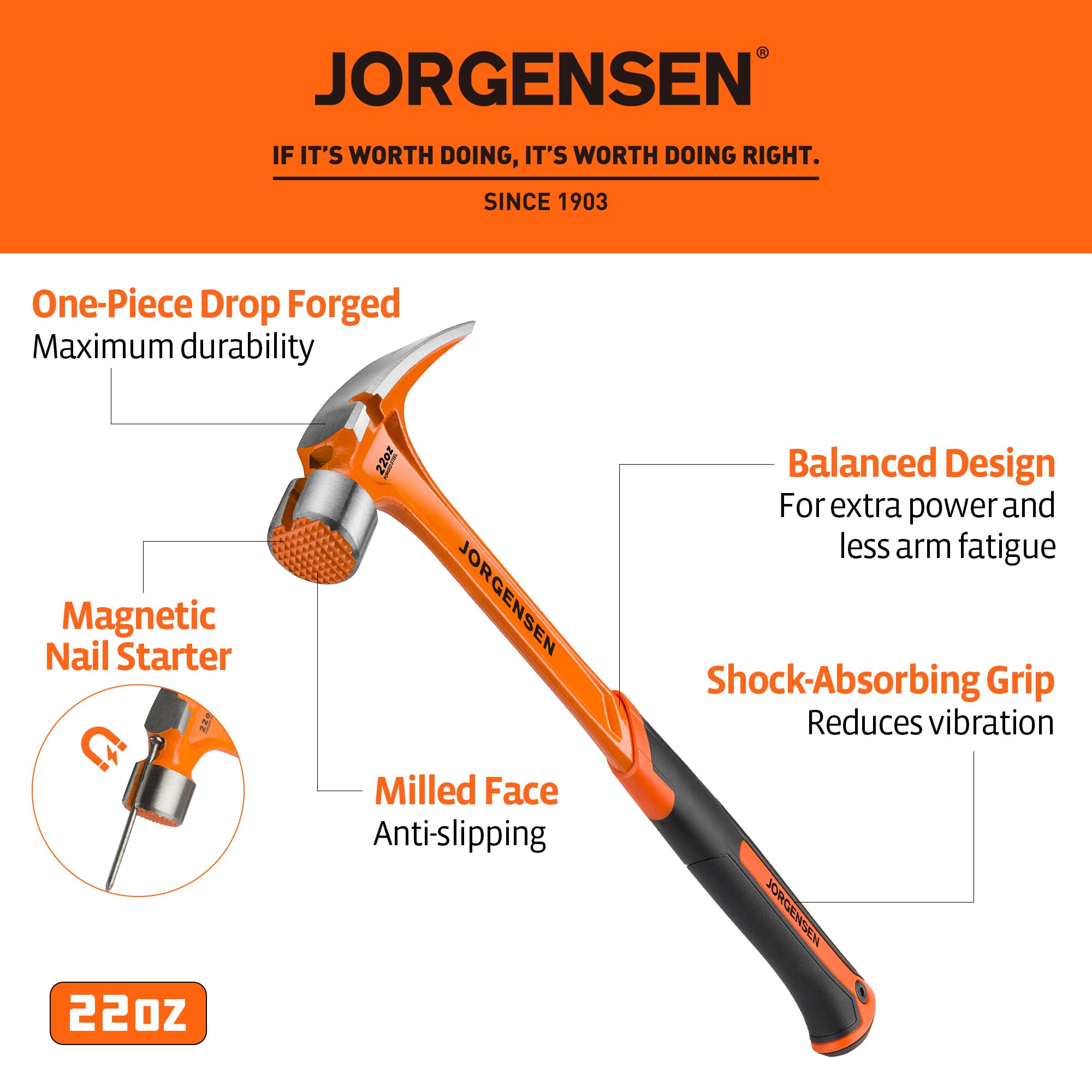 Amazon.com: Jorgensen 22 oz Framing Hammer, Straight Claw Hammer