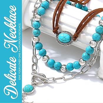 Ensemble De Bijoux Western Femme - Collier, Bracelet Cuir, Boucles D'oreilles Turquoise - Style Bohème Vintage