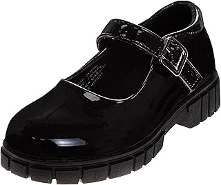Girls Round Toe Ankle Strap Maryjane School Shoes - Mary Jane Chunky Platform Oxford Dress Shoe Pumps - Black/Navy/Brown (Size 12-5 Little Kid/Big Kid)