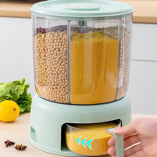 Miniatura 6 de GOWENIC Contenedor de almacenamiento de arroz y granos de 26 libras, caja de almacenamiento de alimentos de grano sellado giratorio con tapa,
