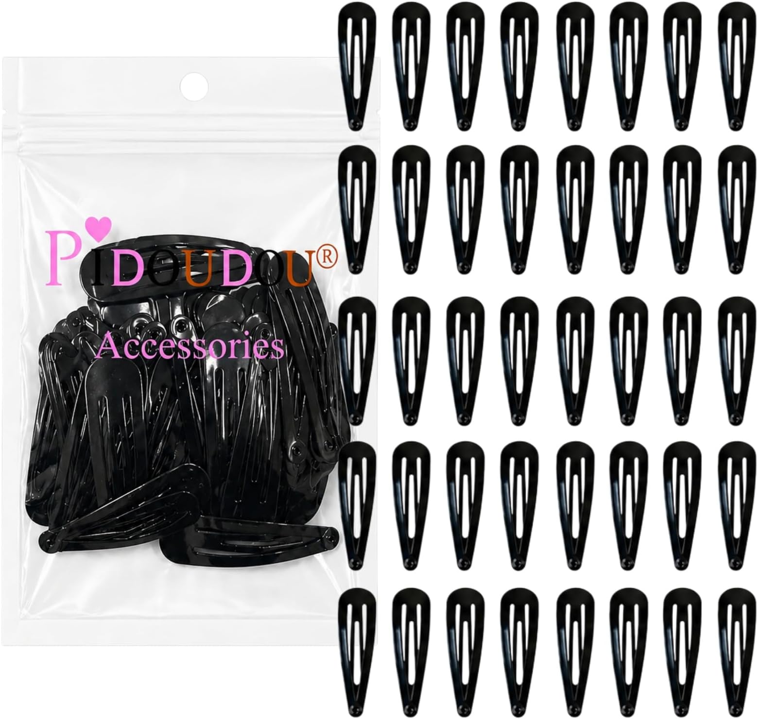 PIDOUDOU 40 Pack Black 2 Inch Barrettes Women Metal Snap Hair Clips Accessories
