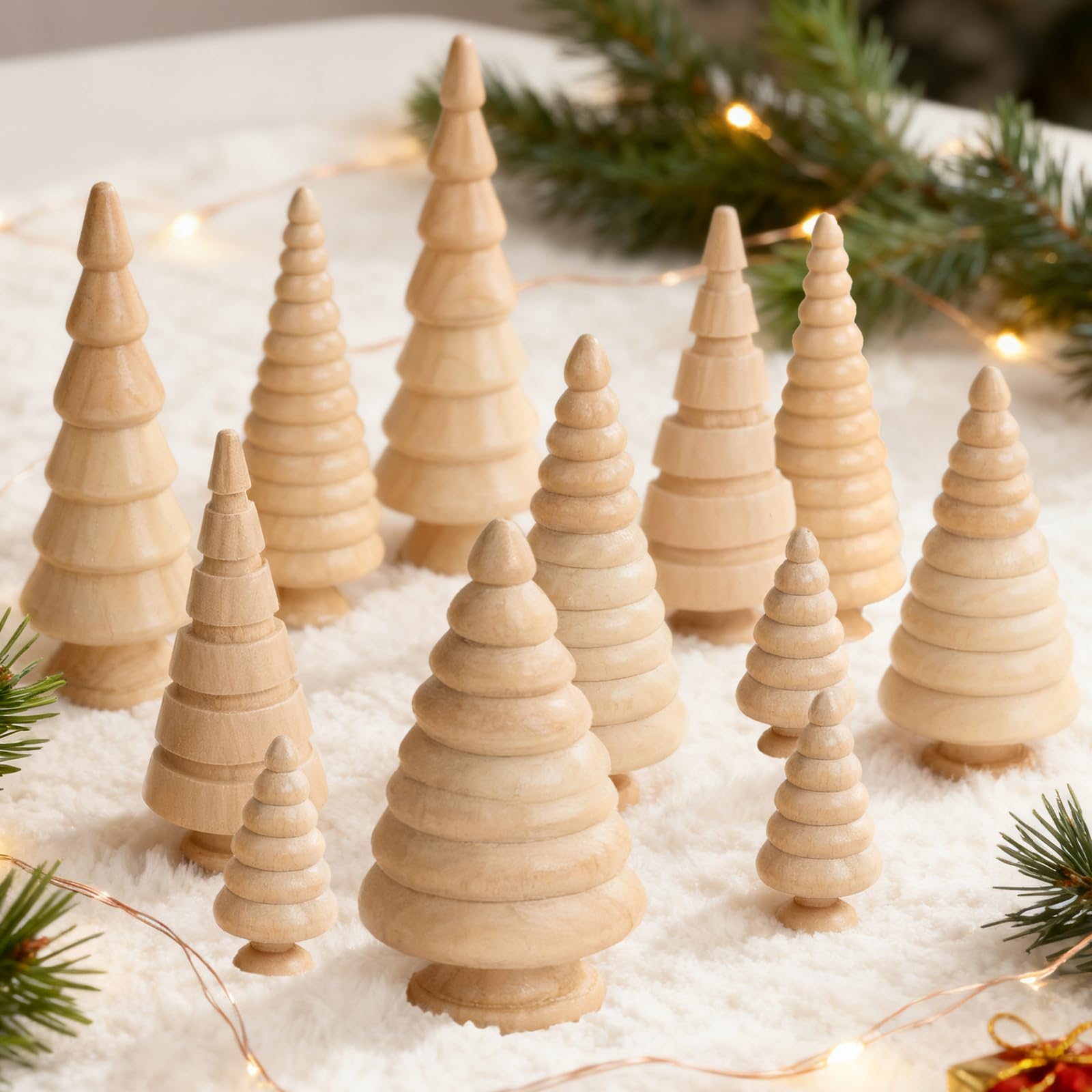 RumonZS 12 Pack Wooden Christmas Tree Figurine Farmhouse Handmade Christmas Tabletop Decorations Xmas wooden trees for crafting wooden Xmas tree figurine Crafts Decoration