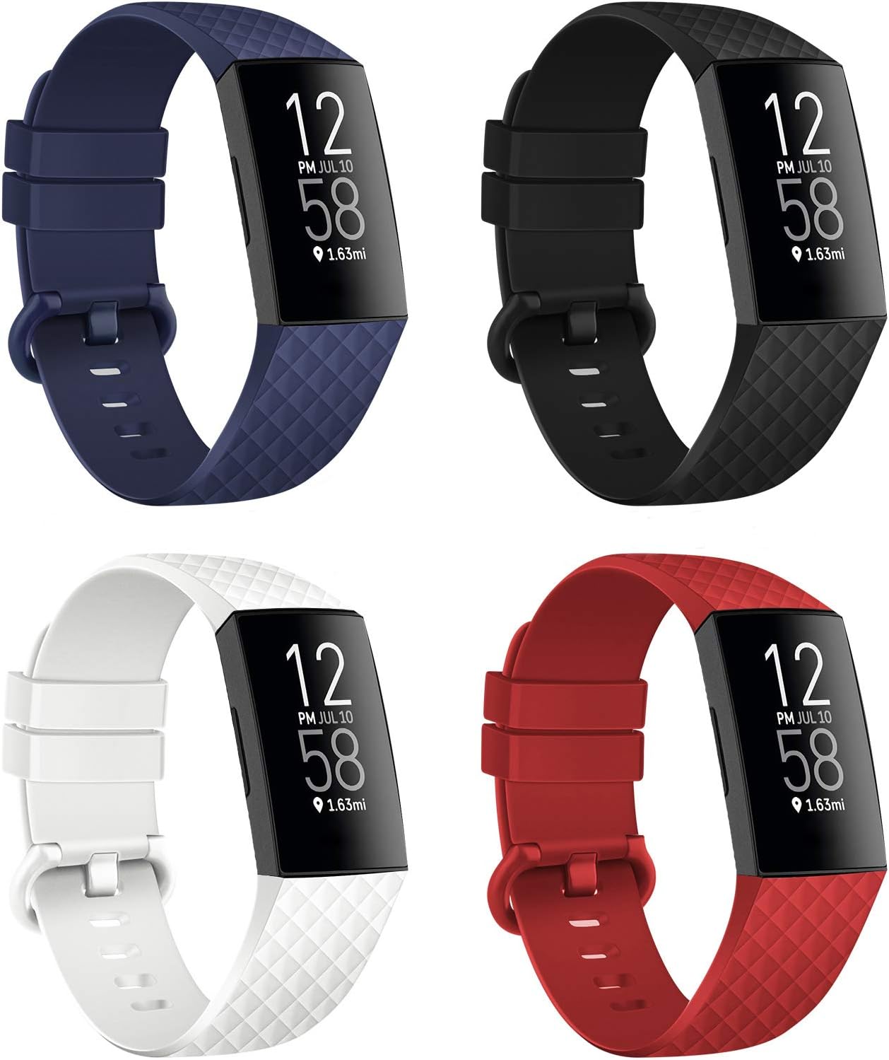 4 Packs Bands Compatible with Fitbit Charge 4 / Fitbit Charge 3 / Fitbit Charge 3 SE for Women and Men, Classic Replacement Wristband, Soft Silicon Waterproof Quick Release Sports Strap