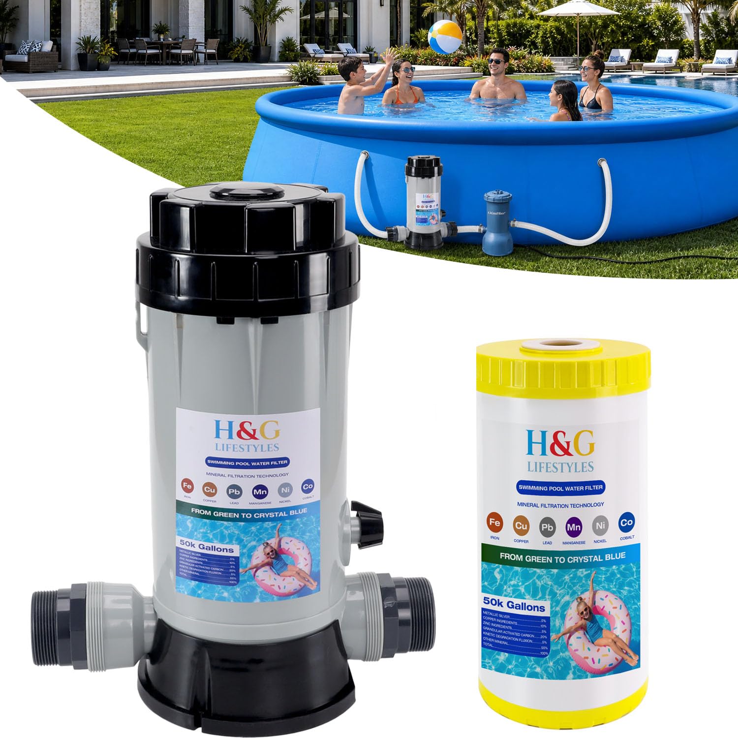 Photo 1 of H&G Lifestyles Mineral Cartridge Pool Filter System Cycler,Above Ground Pool Cartridge Filter,Iron Filter for Well Water,Reduce Heavy Metal Chlorine,Inline Water Filtration System,Up to 50,000 Gallons