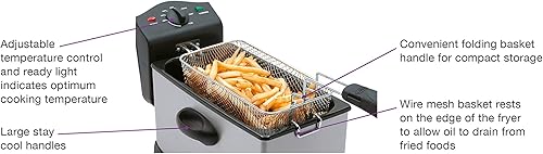 Miniatura 5 de Salton Freidora de acero inoxidable, capacidad de aceite de 3 litros con cesta de malla de alambre, control de temperatura ajustable y luces listas,
