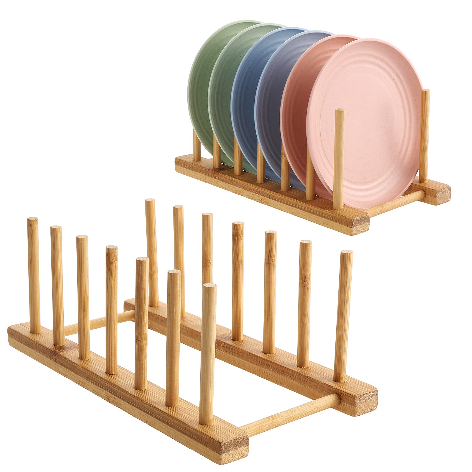 HonGien 2 Piezas Estante de Madera para Platos escurridor Estante de Secado Platos escurridor Soporte de Almacenamiento Organizador de gabinete de Cocina (6 cuadrículas) 24 * 12.5 * 10 cm