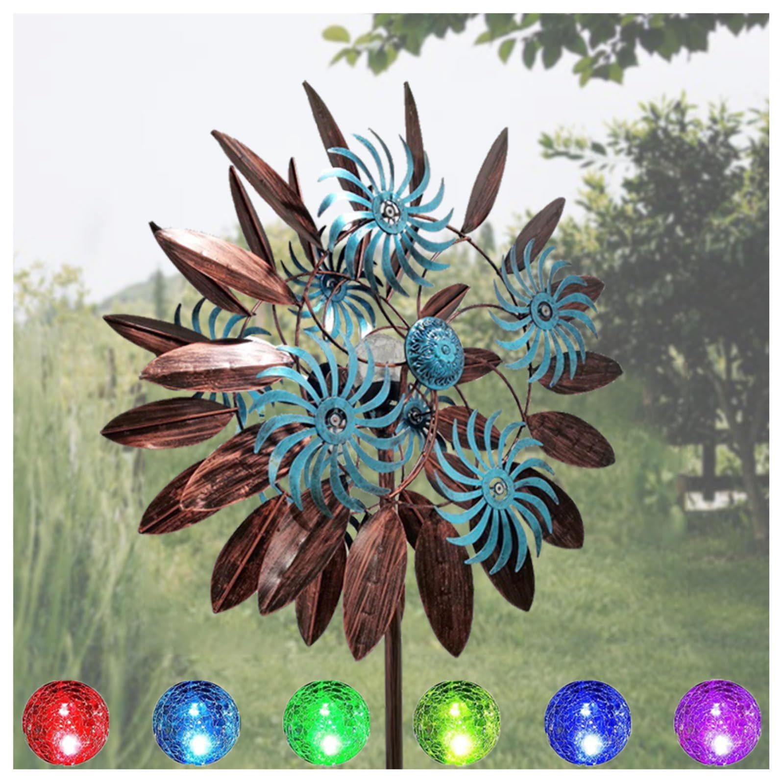 84in Windmill for Yard, Kinetic Garden Spinners, Color Led Changing Solar Powered Glass Ball Wind Art for Yard and Garden