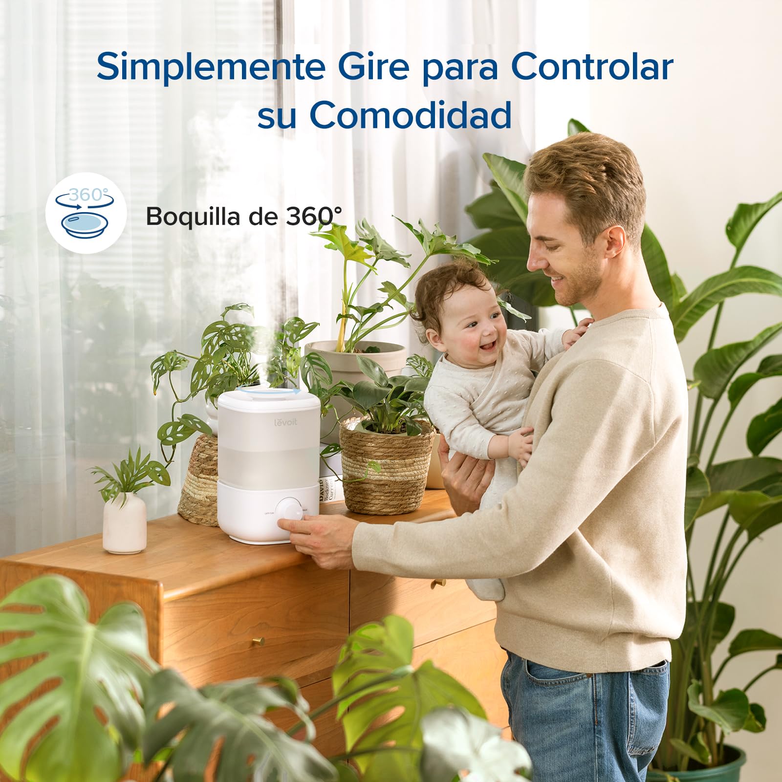 LEVOIT Humidificador Bebés Mocos y Tos, 2.5L Cool Mist Hasta 25H para Dormitorio, 23dB Silencioso, para Bebés, Habitación de Niños, Boquilla Giratoria de 360°, Apagado Automático, sin BPA